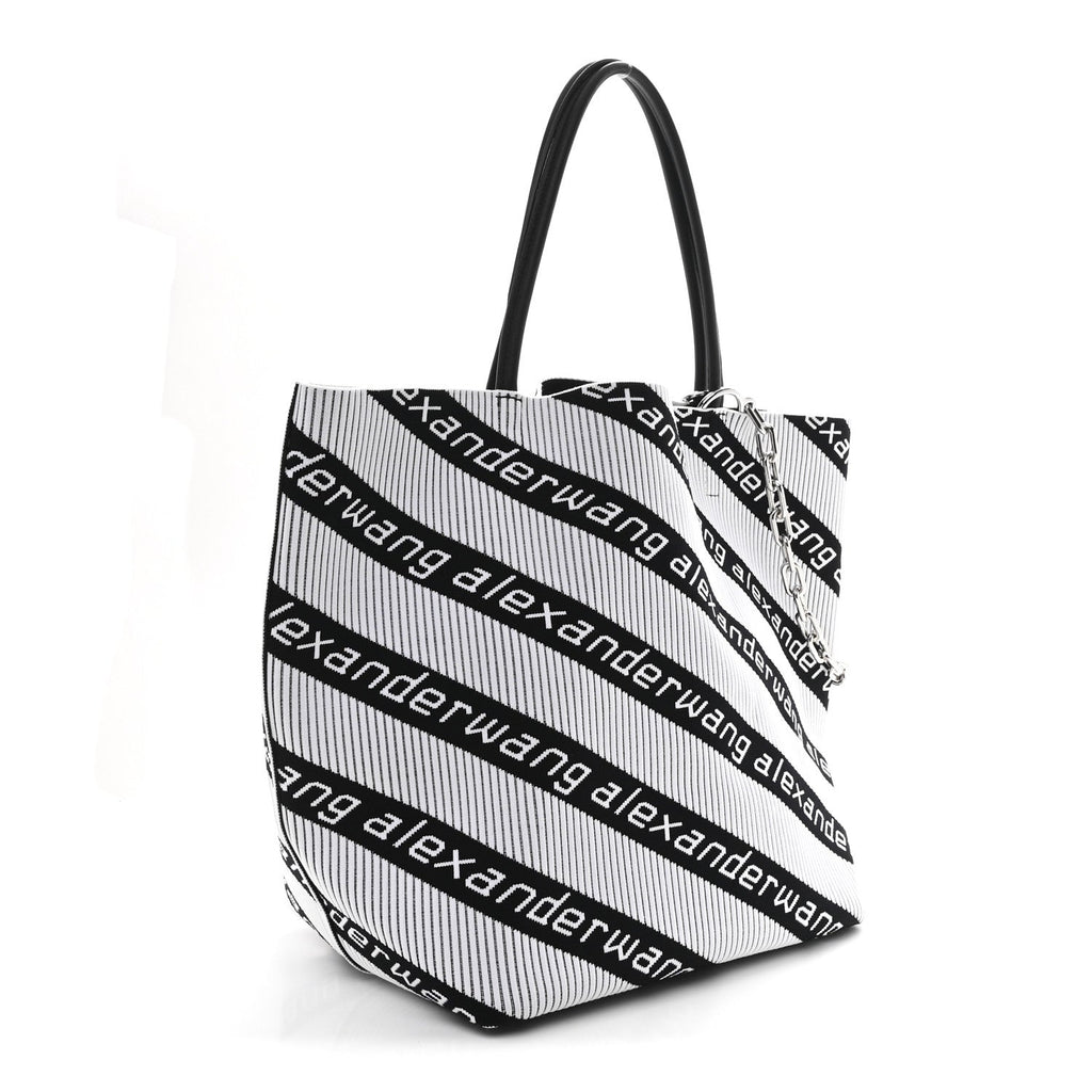 Knit Jacquard Diagonal Logo Roxy Tote White Black