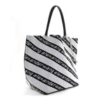 Knit Jacquard Diagonal Logo Roxy Tote White Black