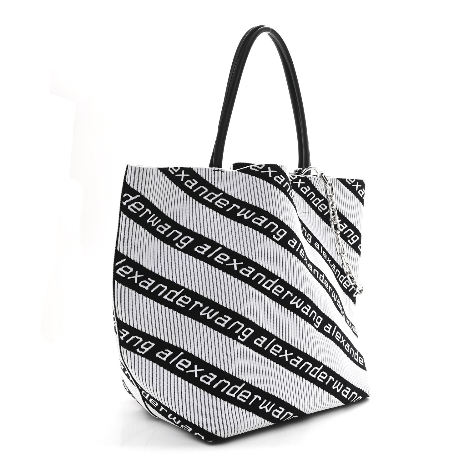 Knit Jacquard Diagonal Logo Roxy Tote White Black