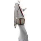 GG Supreme Monogram Textured Dollar Calfskin Web Ophidia Wristlet Shoulder Bag Beige Ebony New Acero