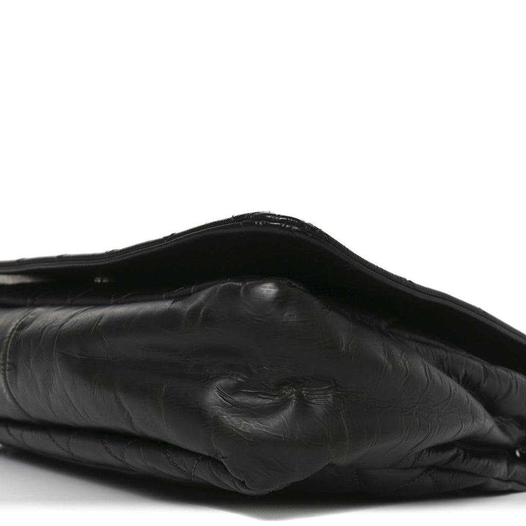Glazed Calfskin Quilted CC XL Single Flap Black