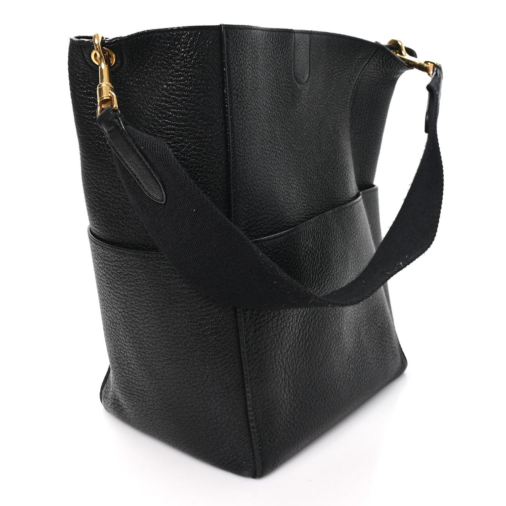 Soft Grained Calfskin Sangle Bucket Bag Black