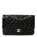 Patent Quilted Medium Double Flap Black