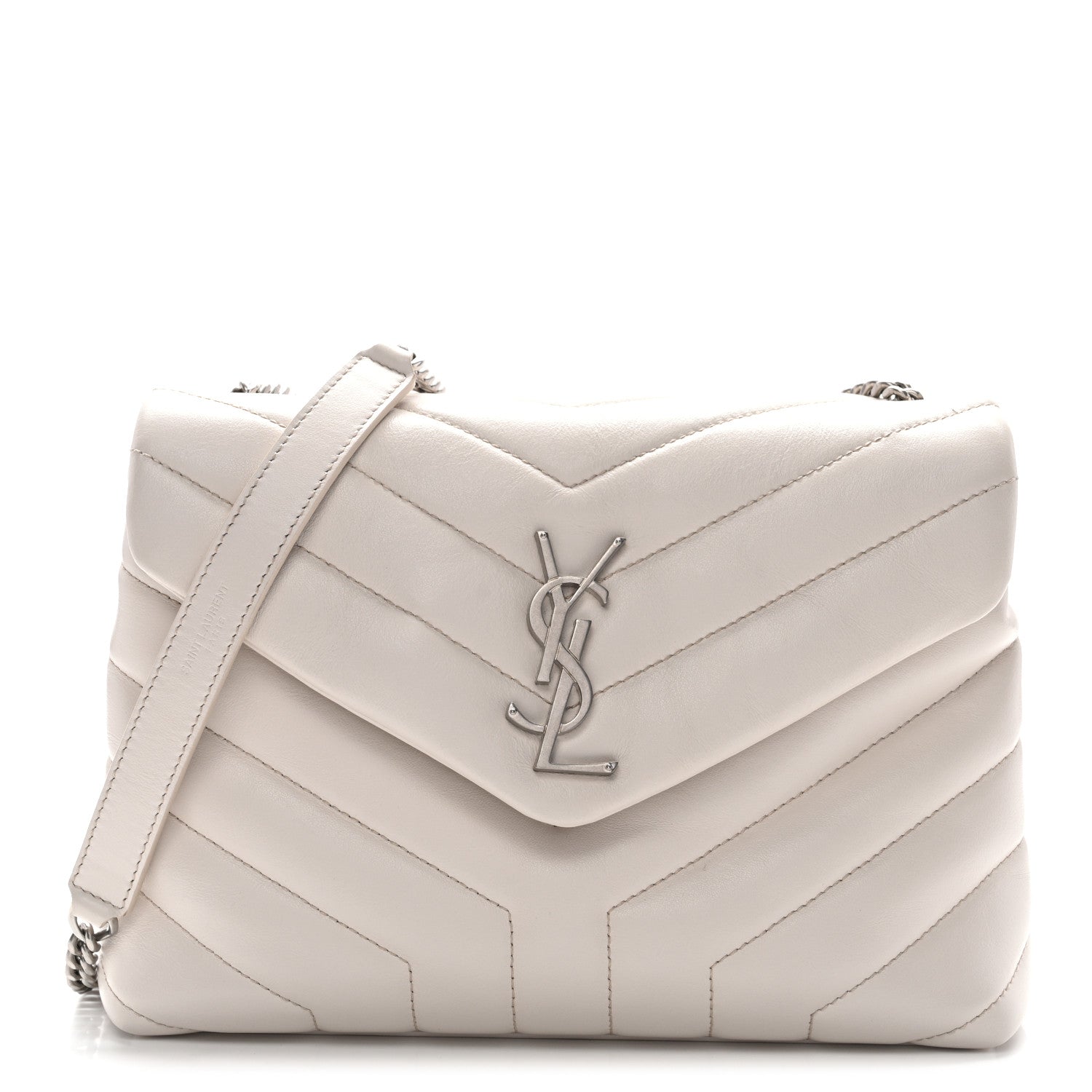 Calfskin Y Quilted Monogram Small Loulou Chain Satchel Ivory