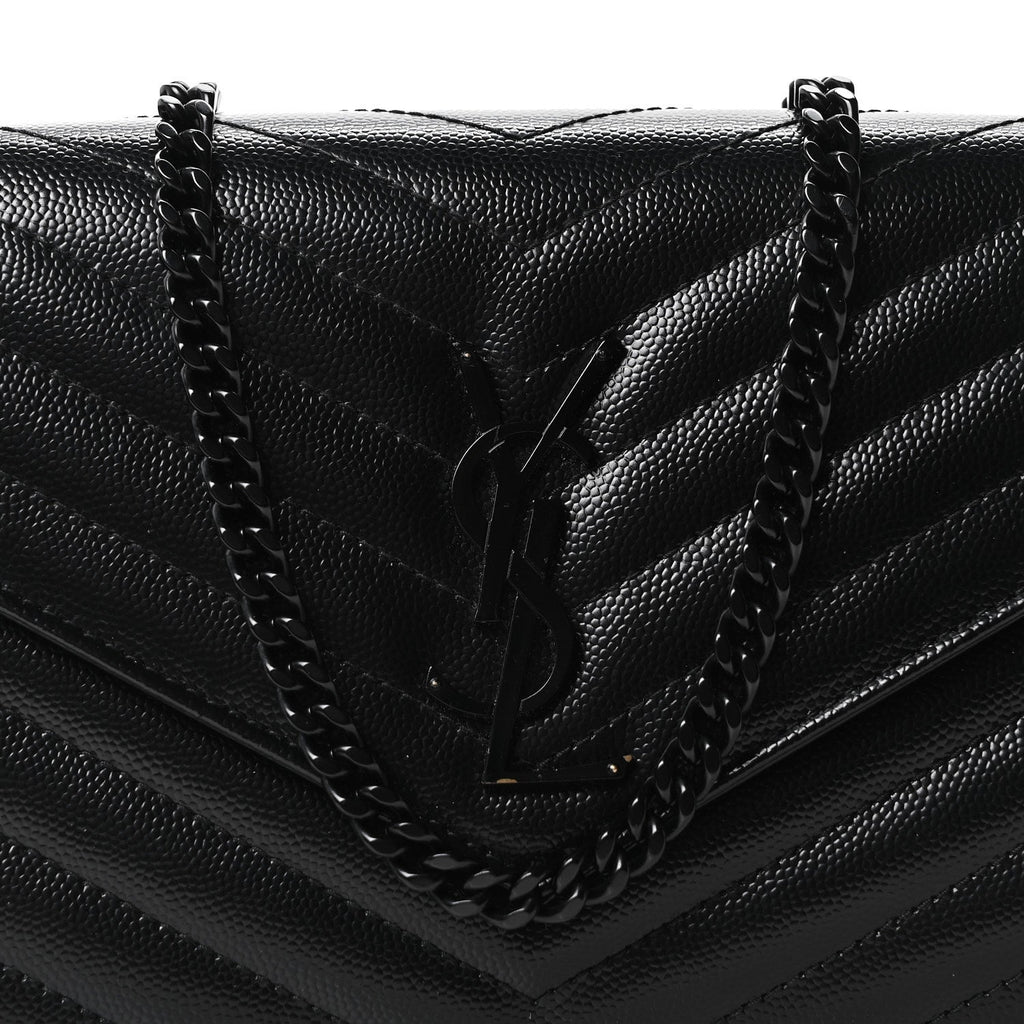 Grain De Poudre Matelasse Chevron Monogram Monochrome Chain Wallet Black