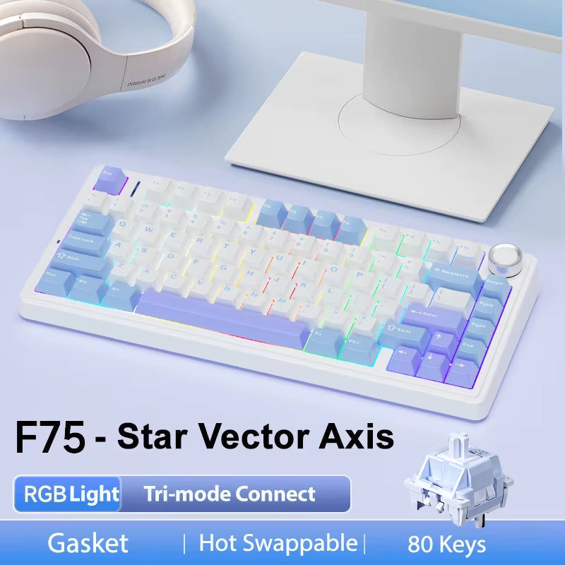 F75 2.4G Wireless/Bluetooth/Wired RGB Mechanical Gaming Keyboard with Customizable 75% Layout and Gasket Structure - Stars (falls) Vector Switch