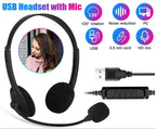 USB Headset Headphone With Microphone Noise Cancelling For PC Computer Call Chat