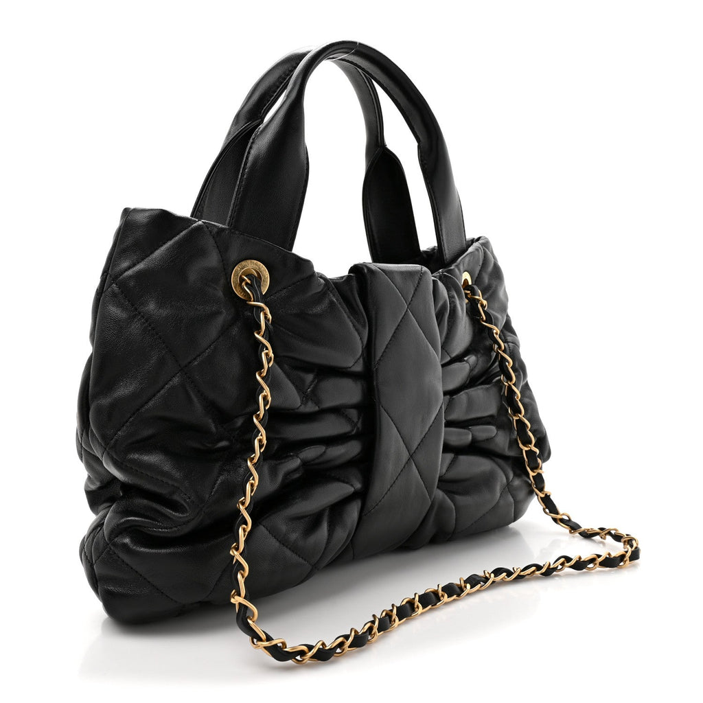 Lambskin Quilted Bow Bag Black