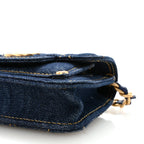 Denim Quilted Double You Card Holder On Chain Blue