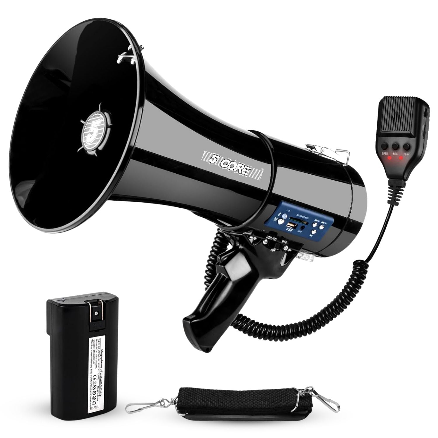 Megaphone 50W Bluetooth Rechargeable Portable Bullhorn 1100 Yard Glosssy