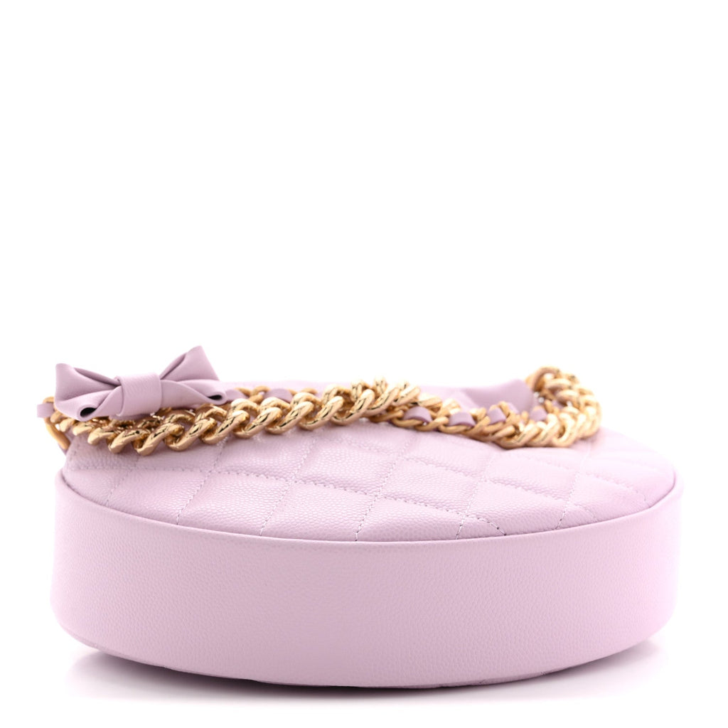 Shiny Caviar Quilted Bow Pouch Hobo Light Purple