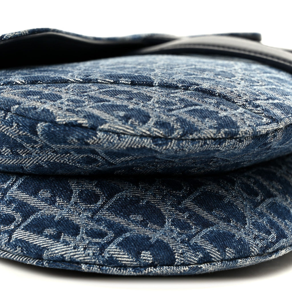 Denim Oblique Jacquard Saddle Bag With Strap Blue