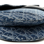 Denim Oblique Jacquard Saddle Bag With Strap Blue