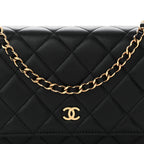 Lambskin Quilted Wallet On Chain WOC Black