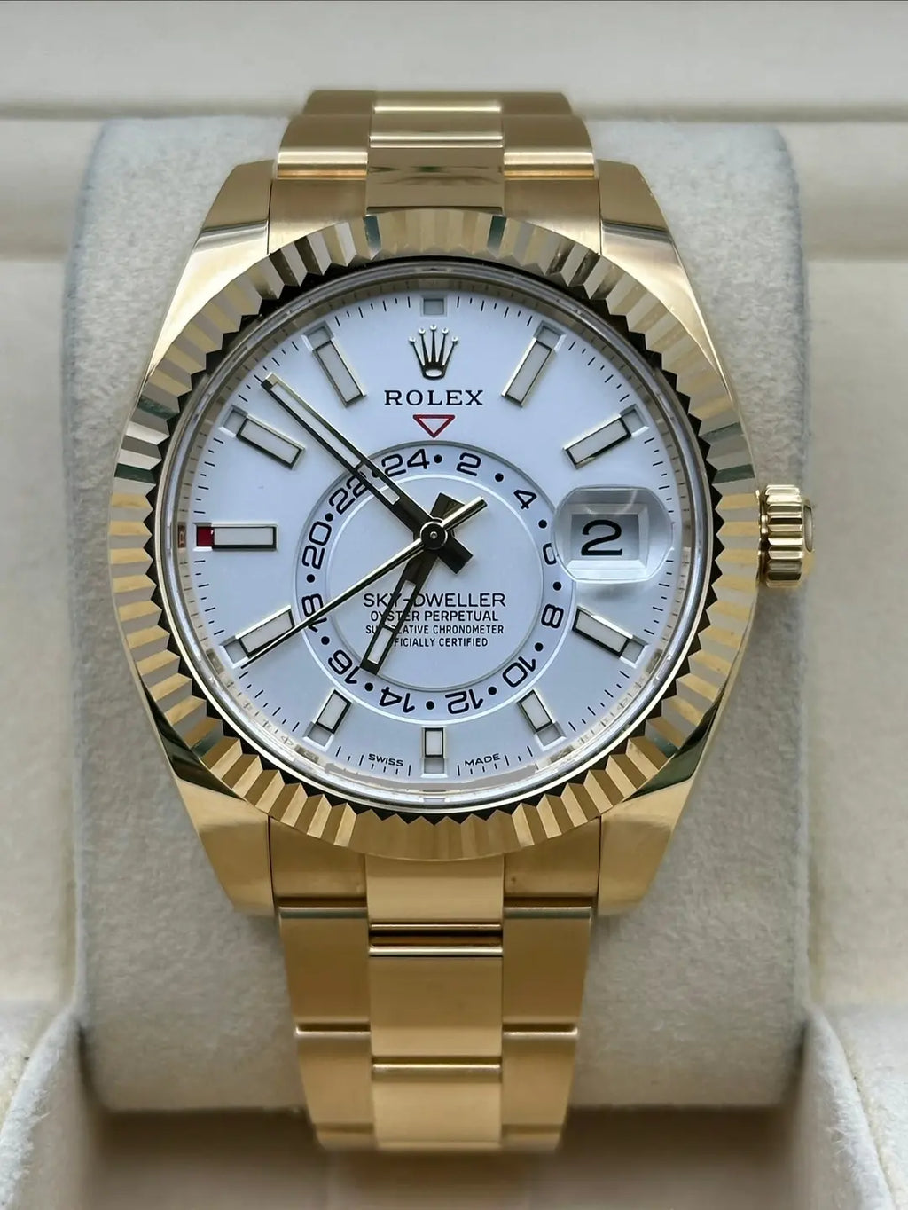 Rolex Yellow Gold Sky-Dweller  - White Index Dial - Oyster Bracelet - 326938 w