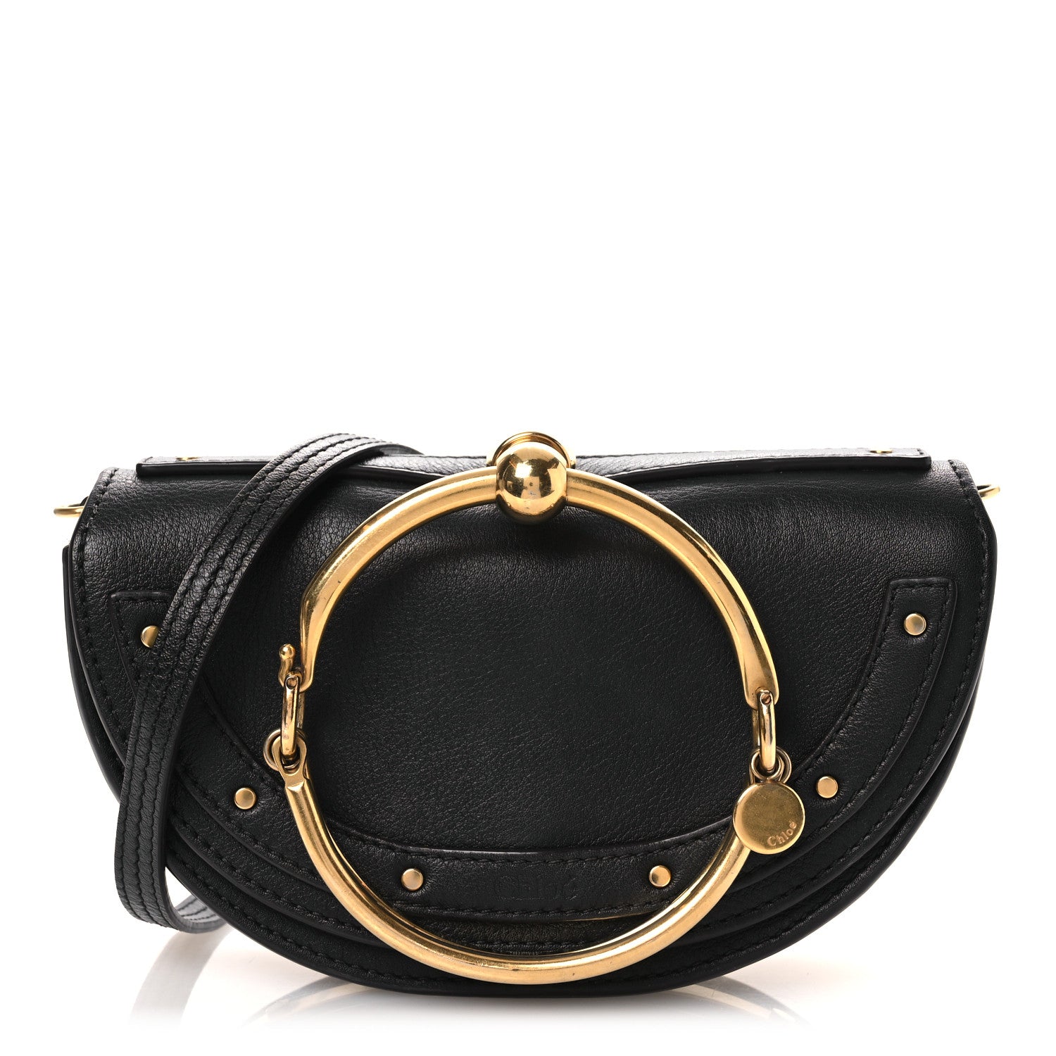 Calfskin Small Nile Bracelet Minaudiere Bag Black