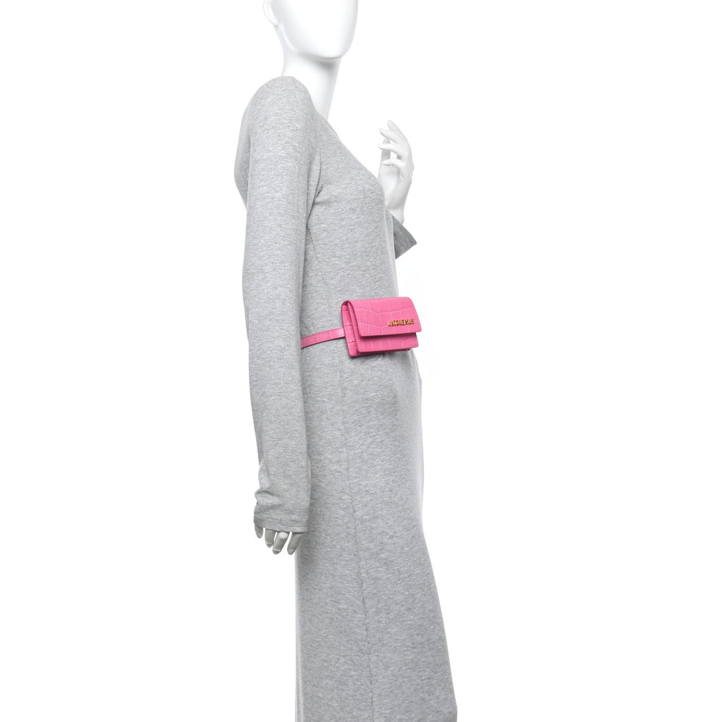 Calfskin Crocodile Embossed La Ceinture Bello Double Tour Belt Bag Pink