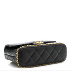 Caviar Quilted Camellia Chain Around Flap Black