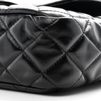 Shiny Crumpled Calfskin Quilted Wavy CC Hobo Black