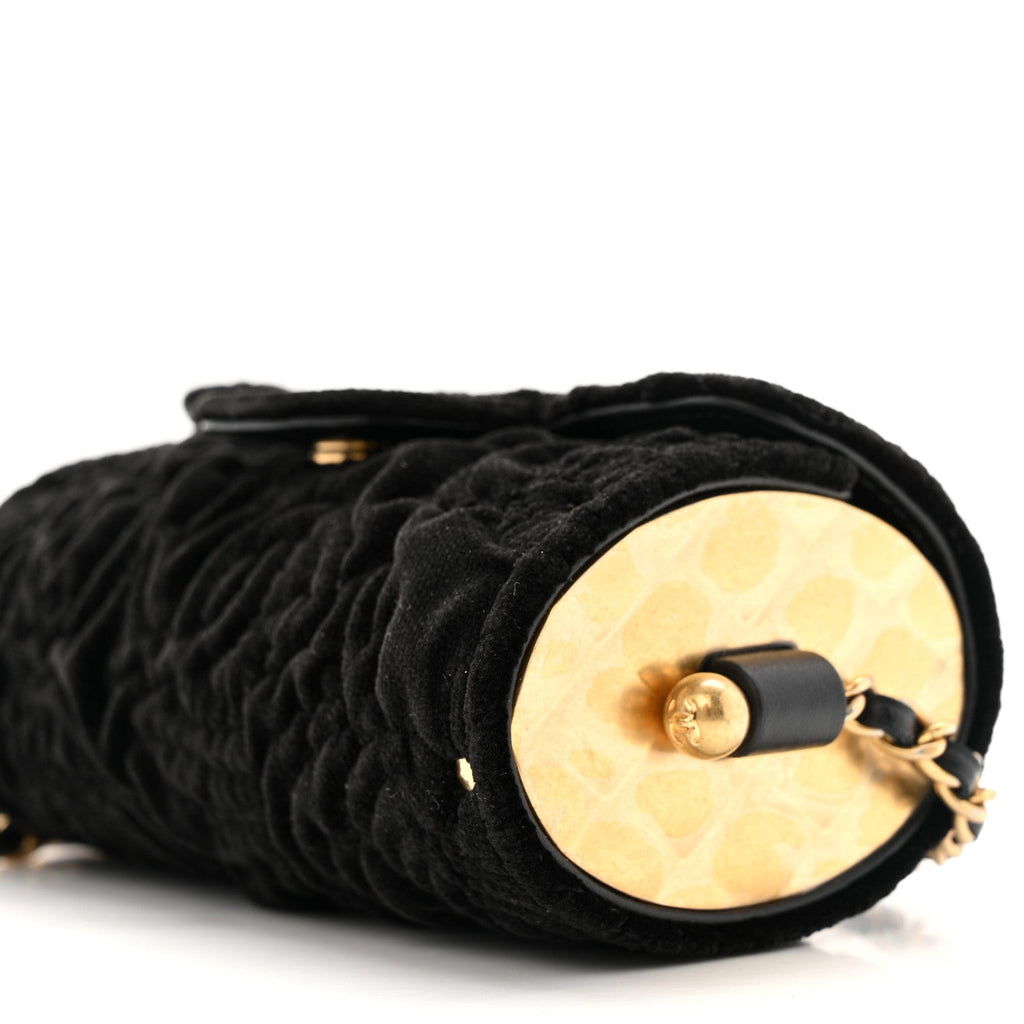Velvet Camellia Embossed Jewel Belt Card Holder With Chain Black