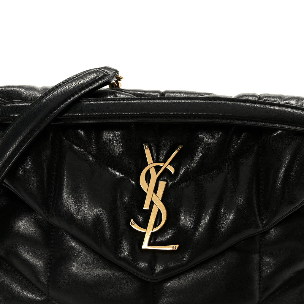 Lambskin Quilted Small Loulou Puffer Monogram Chain Satchel Black