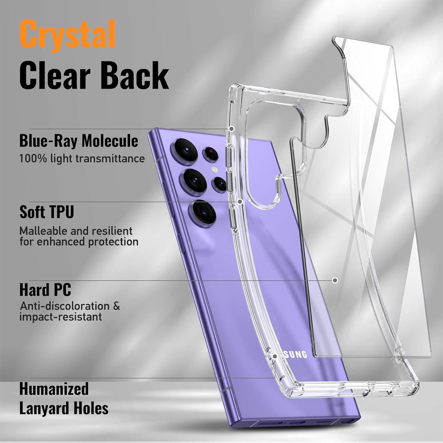 Entronix Case Compatible with Galaxy S22 Ultra - [Hard Back] Clear Cover