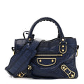Calfskin Crocodile Embossed Gold Metallic Edge Hardware Mini City Bleu