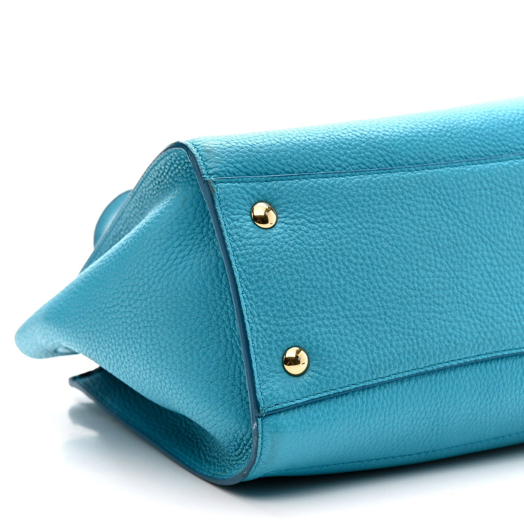 Hammered Calfskin Double Handle Small Amy Tote Turquoise