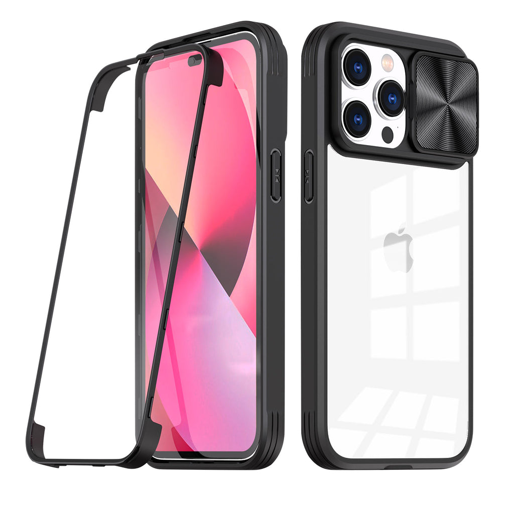 Full Protection With Mobile Phone Protective Film Slide Camera Lens Phone Case For Iphone 14 Pro In Black