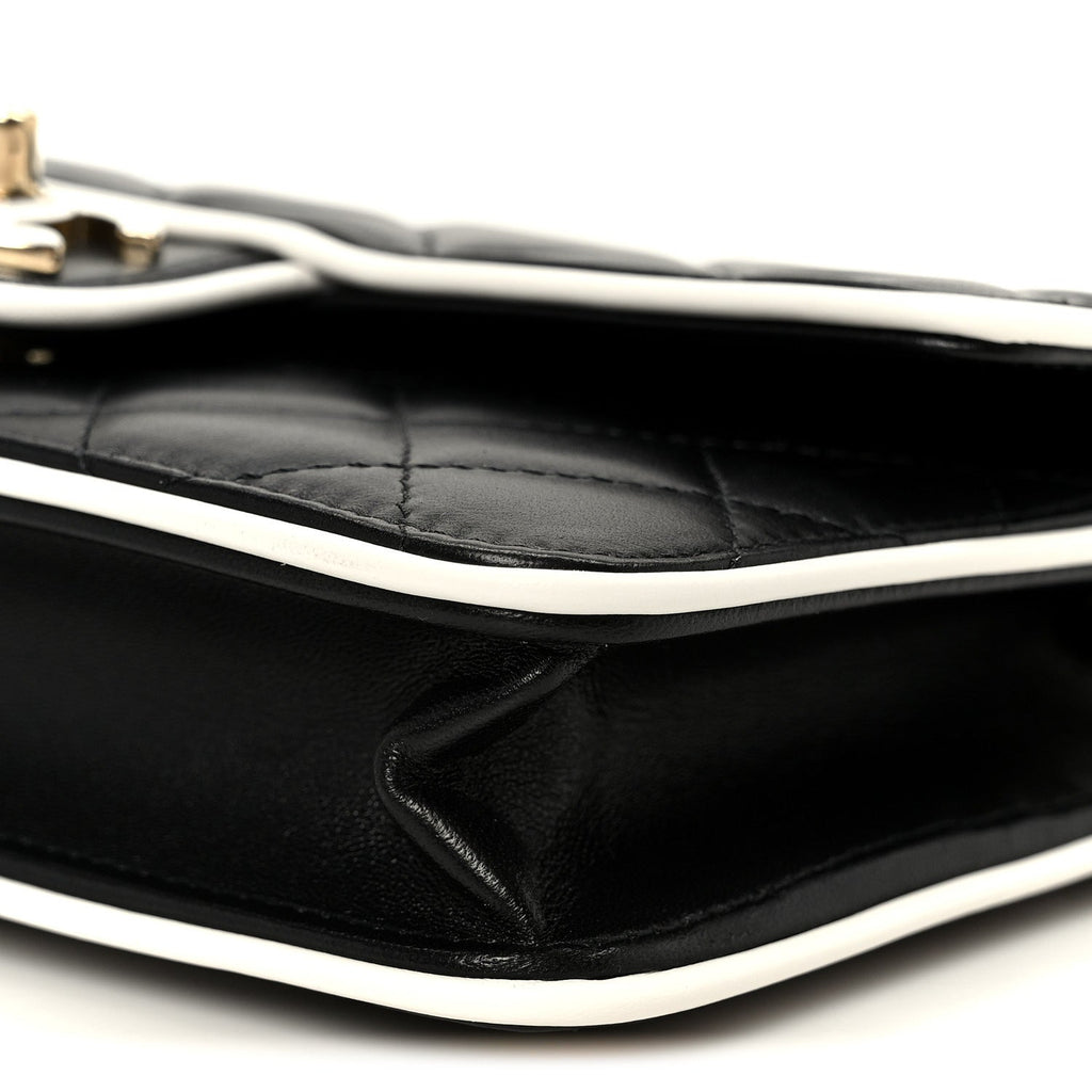 Lambskin Quilted Resin CC Mini Flap Bag Black White
