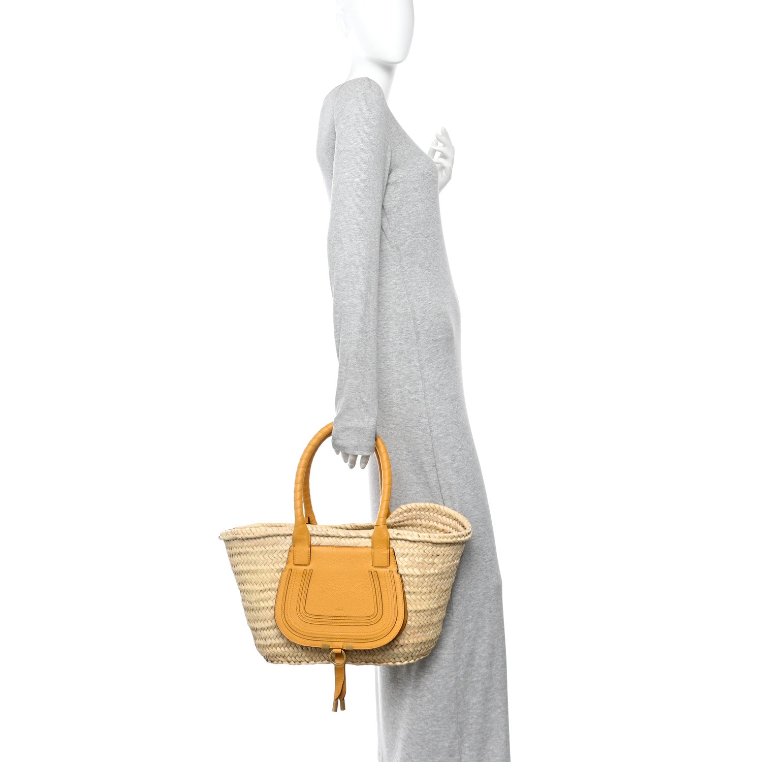Raffia Small Grain Calfskin Medium Marcie Basket Yellow