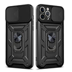 Kickstand Ring Holder With Slide Camera Cover Tpu Shockproof Case And Magnetic Car Mount For Apple Iphone 12 Pro Max In Black