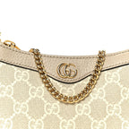 GG Supreme Monogram Textured Dollar Calfskin Web Mini Ophidia GG Handbag Beige Mystic White Oatmeal