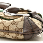Monogram Textured Dollar Calfskin Heavy Grosgrain Web Medium Maxi Horsebit Chain Shoulder Bag Beige Ebony New Acero