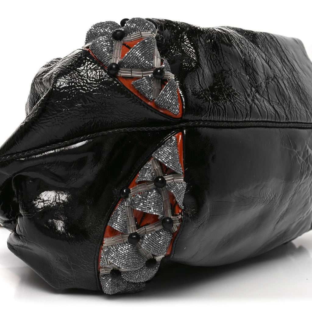 Crinkled Lambskin Embroidered Spy Black Multicolor
