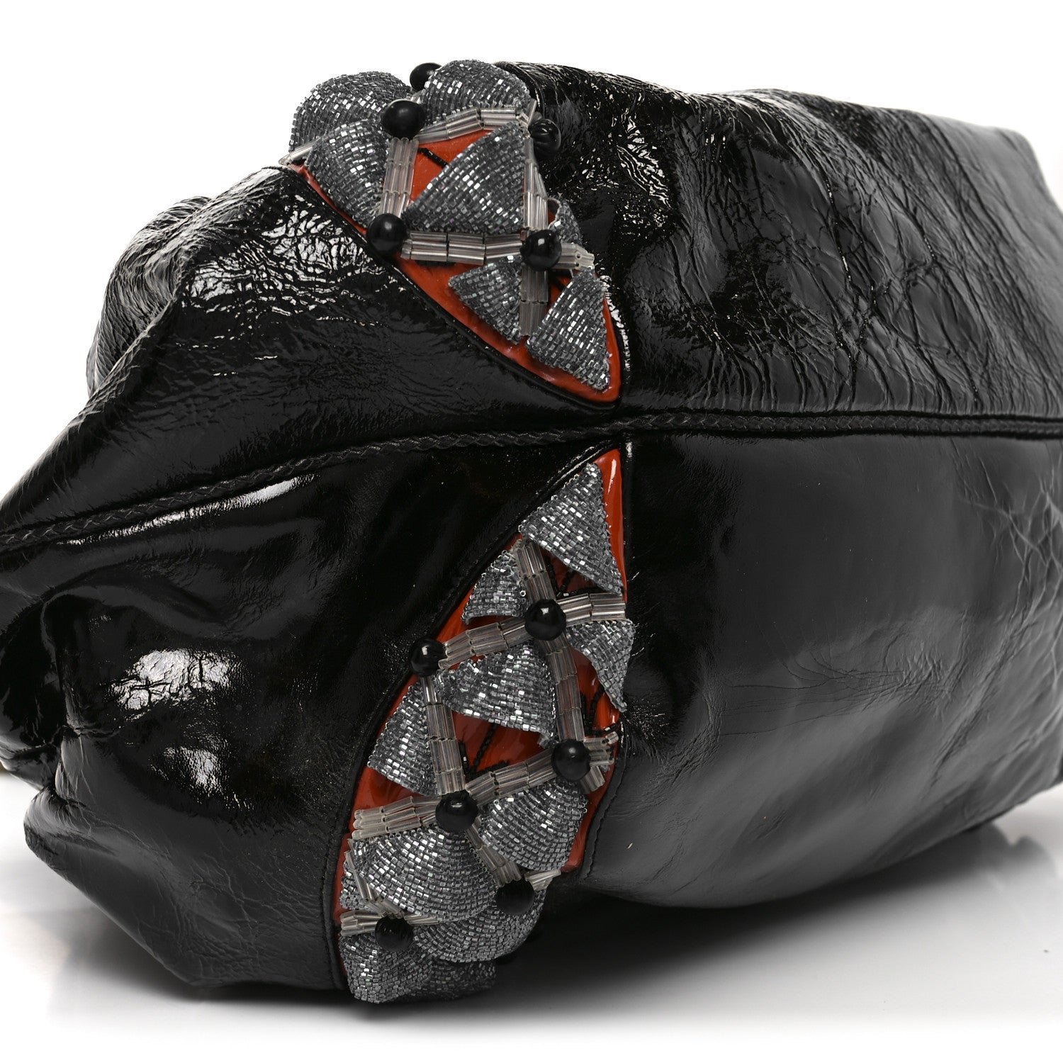 Crinkled Lambskin Embroidered Spy Black Multicolor
