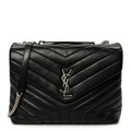 Calfskin Y Quilted Monogram Medium Loulou Chain Satchel Black