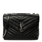 Calfskin Y Quilted Monogram Medium Loulou Chain Satchel Black