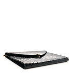 Calfskin Crocodile Embossed Croc Illusion Clutch With Chain  Black