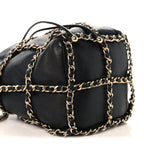 Lambskin Bucket Chain Drawstring Bag Black