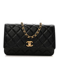 Lambskin Quilted CC Pearl Crush Wallet on Chain WOC Black