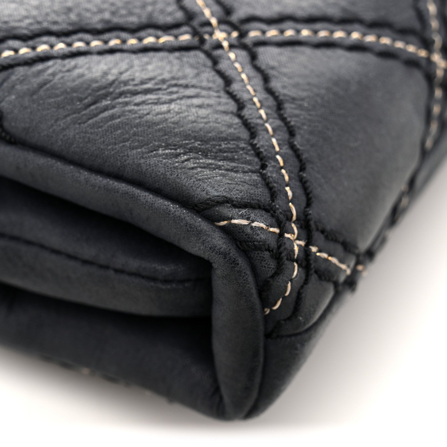 Iridescent Calfskin Triple Stitched Medium Flap Navy