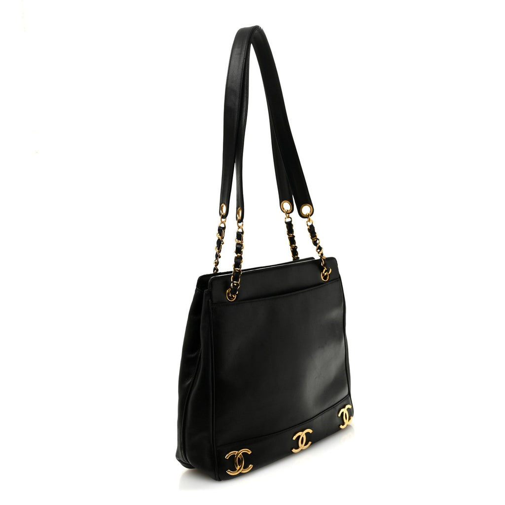 Lambskin Triple CC Shoulder Bag Black