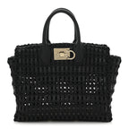 Raffia Calfskin The Studio Box Tote Black