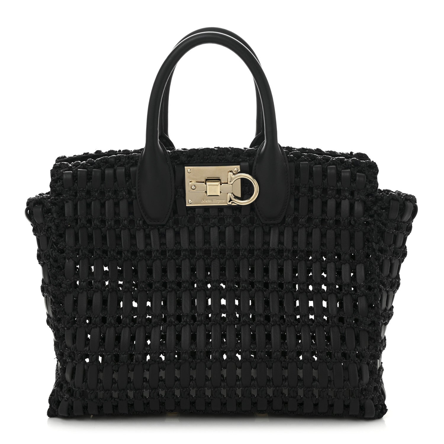 Raffia Calfskin The Studio Box Tote Black