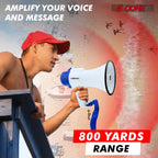 Megaphone 30W Bull Horn PA Speaker w 800 Yards Range USB Loud Siren Voice Amplifier Portable