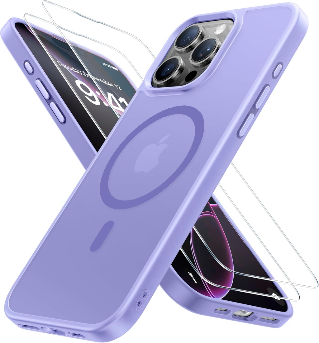 Entronix Bundle Compatible with iPhone 14 Pro Max - [Magnetic] Translucent Matte Case & 2 Clear Screen Protectors