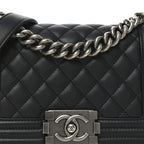 Lambskin Quilted Small Boy Flap Black