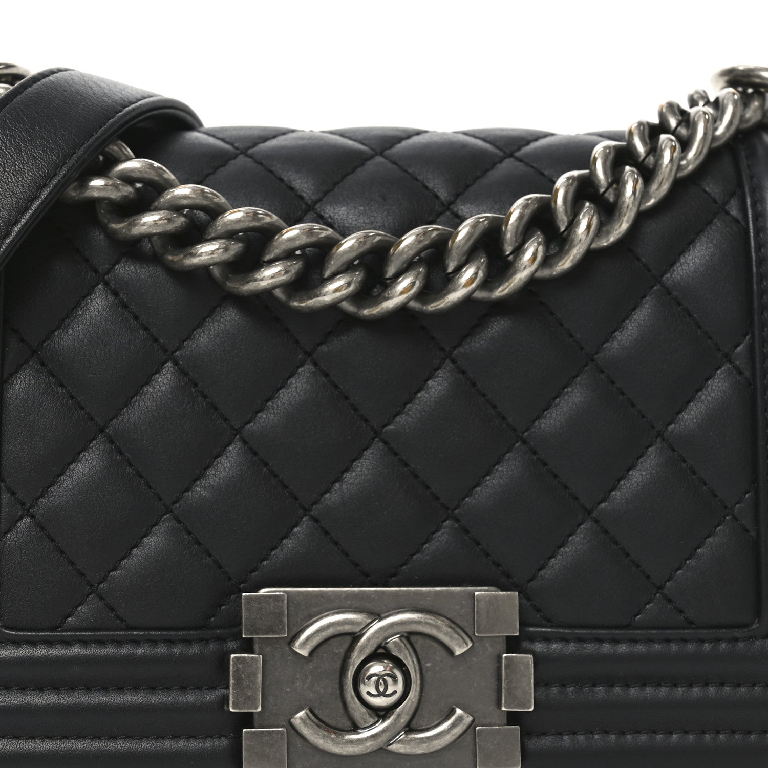 Lambskin Quilted Small Boy Flap Black