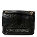 Crinkled Calfskin Matelasse Monogram Baby Niki Chain Satchel Black